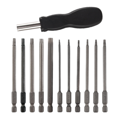 Conjunto de 11 bits Torx de 75 mm com encaixe hexagonal T6-T40 e 1 cabo.