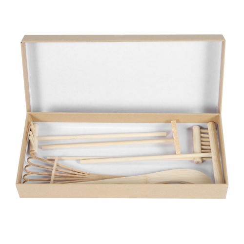 Conjunto de mini ancinho de bambu para meditação e paz espiritual 2
