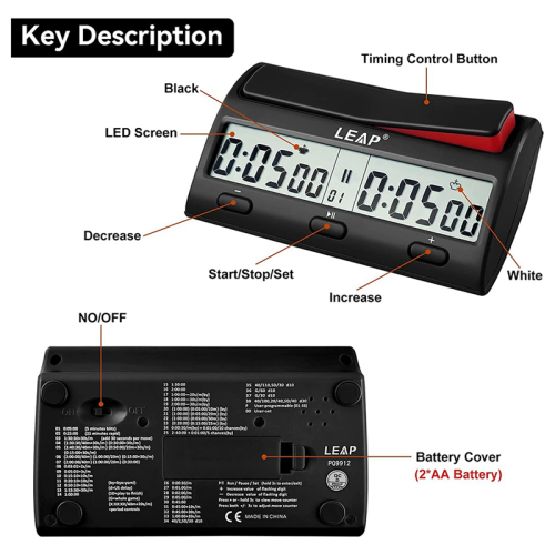 LEAP Schackklocka Avancerad Digital Schacktimer med 7 Typ 38 Tidtagningar 2