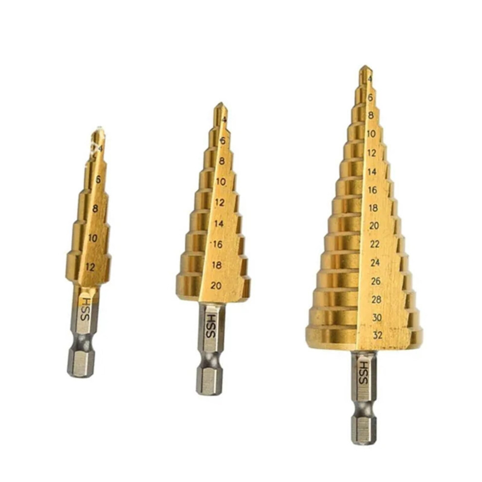 Spiral Fluted Step Drill Bit Set 3 Piece Step Drill Bit Set 3 12Mm 4 12Mm 4 20Mm 4 32Mm Hss 6276012015651