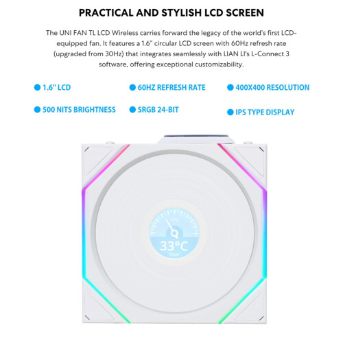 Ventilateur TL sans fil LCD 120 mm pour boîtier PC, blanc 2