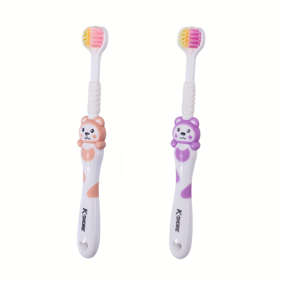 (2-pack Color 2) 3-Head Soft Bristle Toothbrush with Tongue Cleaner | Microfiber, Unscented, Bear Design, Soft Gum Massage, Ideal for Oral Care & Hygi-image-OPC-PJ2ZSGF-NEW