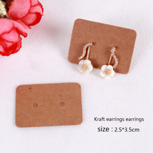 100Pcs Blank Earrings Ear Studs Tags Kraft Paper Display Card Brown 2