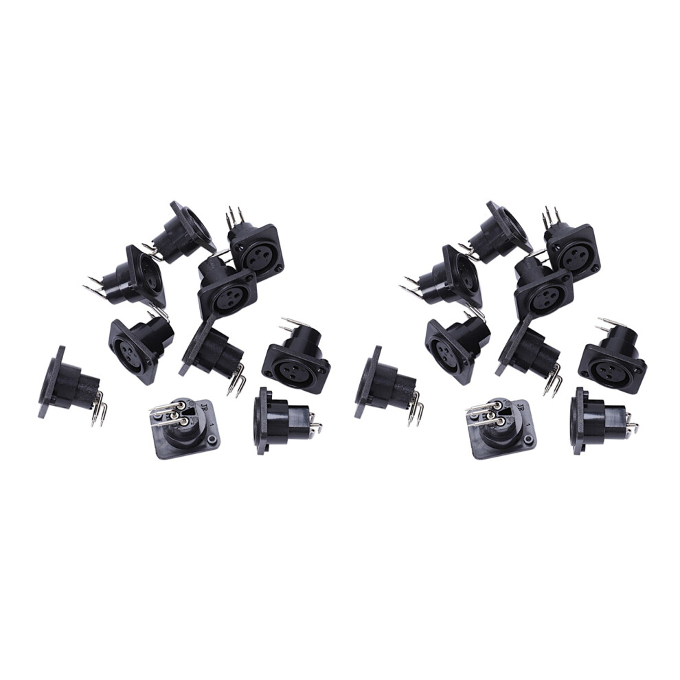 10Pcs Black Xlr 3Pin Female Jack Panel Chassis Pcb Socket Connector 4713408184567