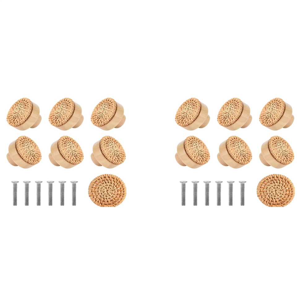 10Pcs Wooden Handles Beech Rattan Drawer Knobs,30Mm 4713408175558