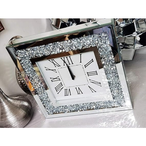 Clock Crushed Diamante Crystal 35Cm