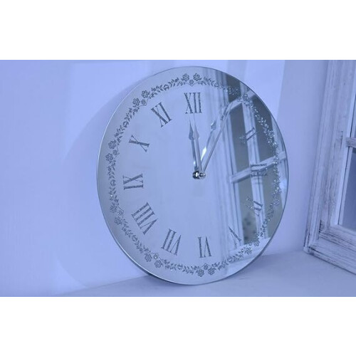 Flowery Silver Sparkle Glitter Clock 35Cm