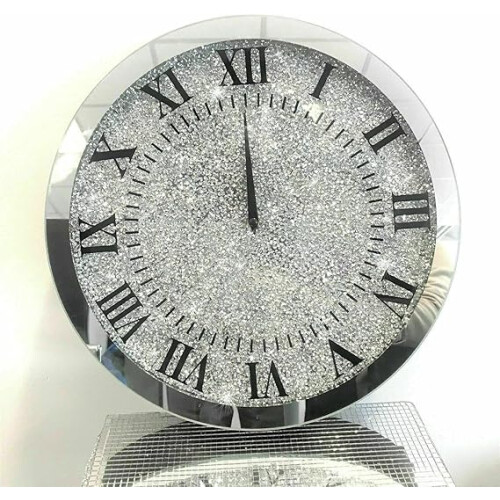 Sparkly Silver Crystal Filled Clock 45Cm