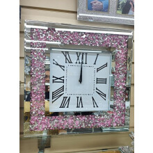 Pink Silver Crystal Crushed Clock 40Cm