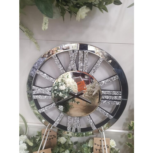 Silver Crushed Crystal Roman Clock 40Cm