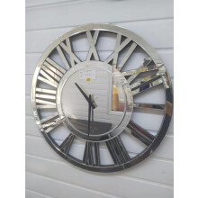 Round Mirrored Clock Roman Numeral Silver 60Cm
