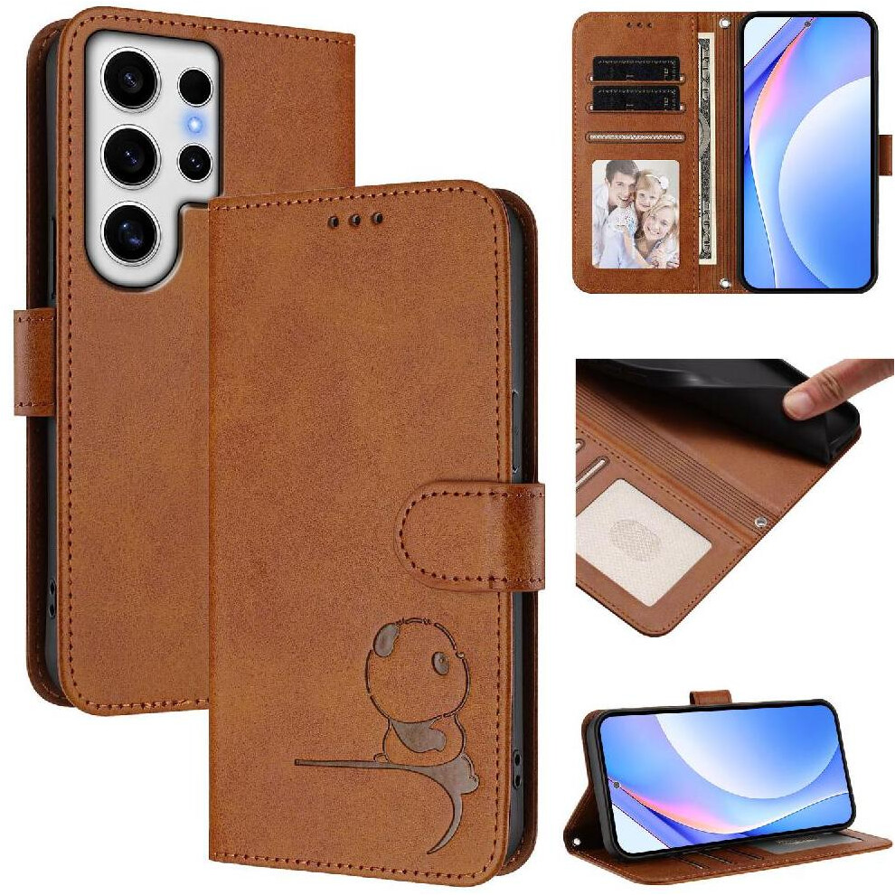 (Brown) Phone Case For Samsung Galaxy S24 Ultra Magnetic Card Slots Holder Kickstand Flip Folio Pu Leather Rfid Blocking Brown 764563117277