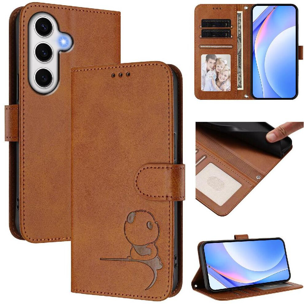 (Brown) Phone Case For Samsung Galaxy S24 Fe Magnetic Rfid Blocking Card Slots Holder Kickstand Pu Leather Flip Folio Brown 764563117338