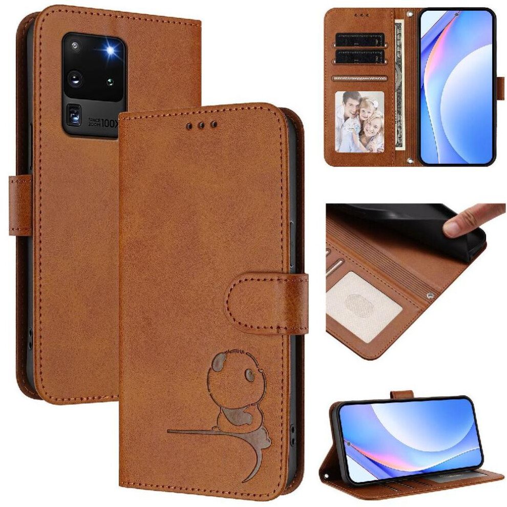 (Brown) Phone Case For Samsung Galaxy S20 Ultra Rfid Blocking Magnetic Card Slots Holder Kickstand Flip Folio Pu Leather Brown 764563118656