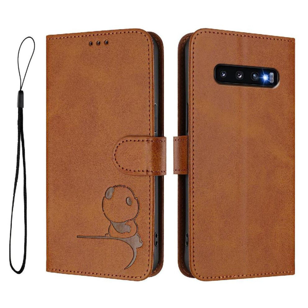 (Brown) Phone Case For Samsung Galaxy S10 Plus Pu Leather Flip Folio Card Slots Holder Kickstand Rfid Blocking Magnetic Brown 764563118953