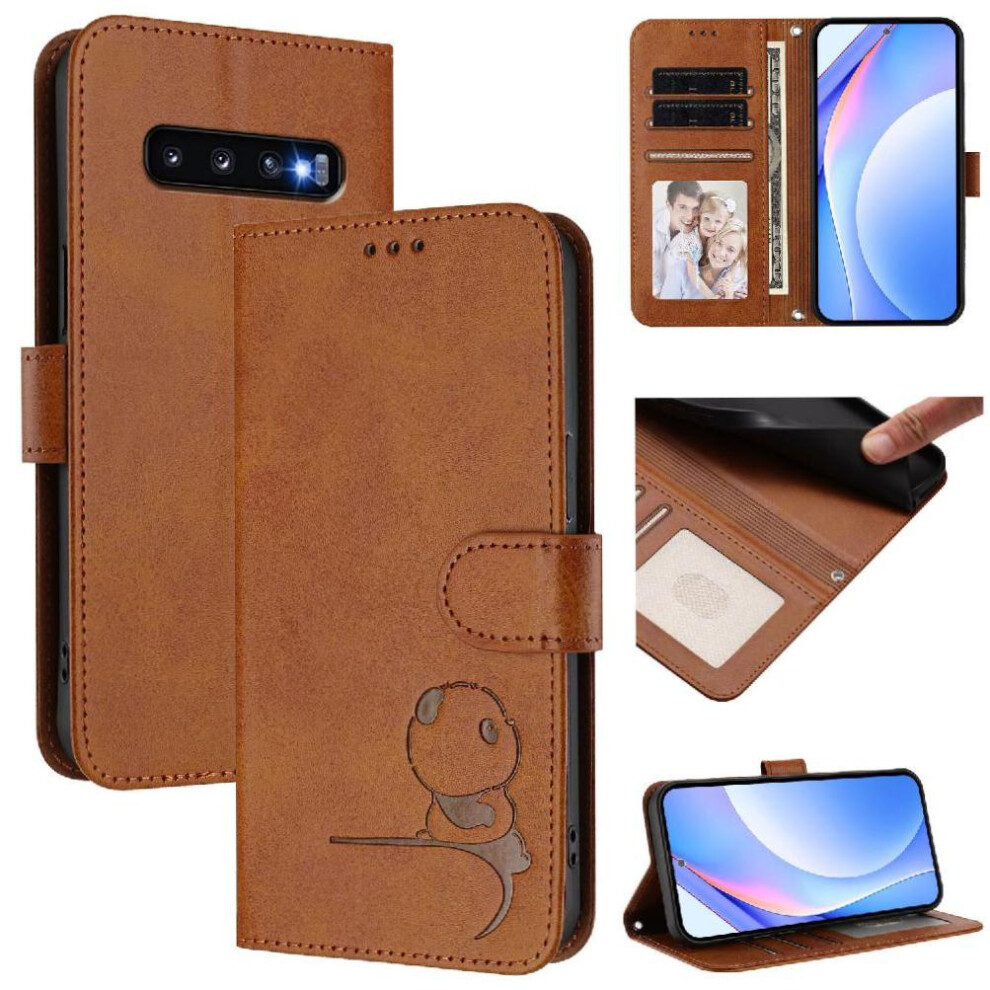 (Brown) Phone Case For Samsung Galaxy S10 Rfid Blocking Pu Leather Card Slots Holder Kickstand Magnetic Flip Folio Brown 764563119011