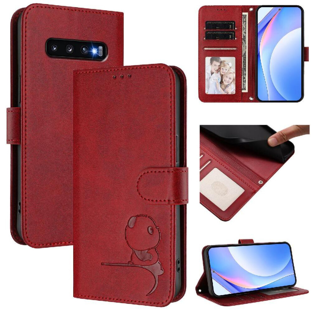 (Red) Phone Case For Samsung Galaxy S10 Rfid Blocking Pu Leather Card Slots Holder Kickstand Magnetic Flip Folio Red 764563118984