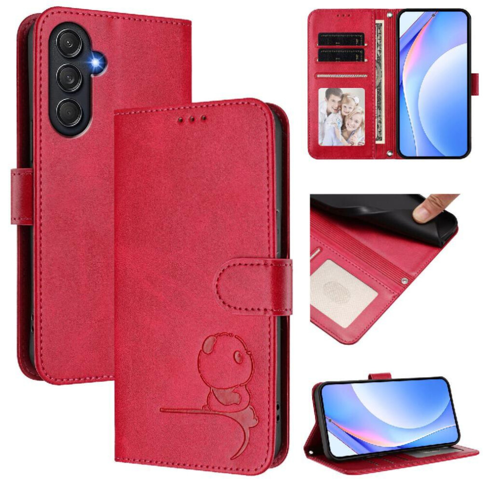 (Rose ) Phone Case For Samsung Galaxy M55 Pu Leather Card Slots Holder Kickstand Flip Folio Rfid Blocking Magnetic Red 764563120086