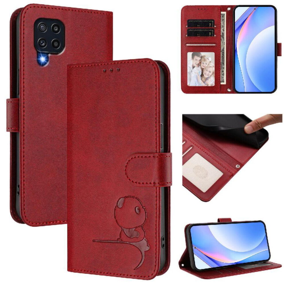(Red) Phone Case For Samsung Galaxy M32 4G Rfid Blocking Flip Folio Magnetic Pu Leather Card Slots Holder Kickstand Red 764563120789