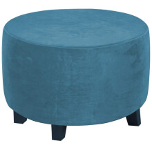 Round Ottoman Cover, Round Footstool Cover, Velvet Ottoman Cover, Pouf Footstool Cover, Stretch Footstool Cover (Blue Pavone,XL)