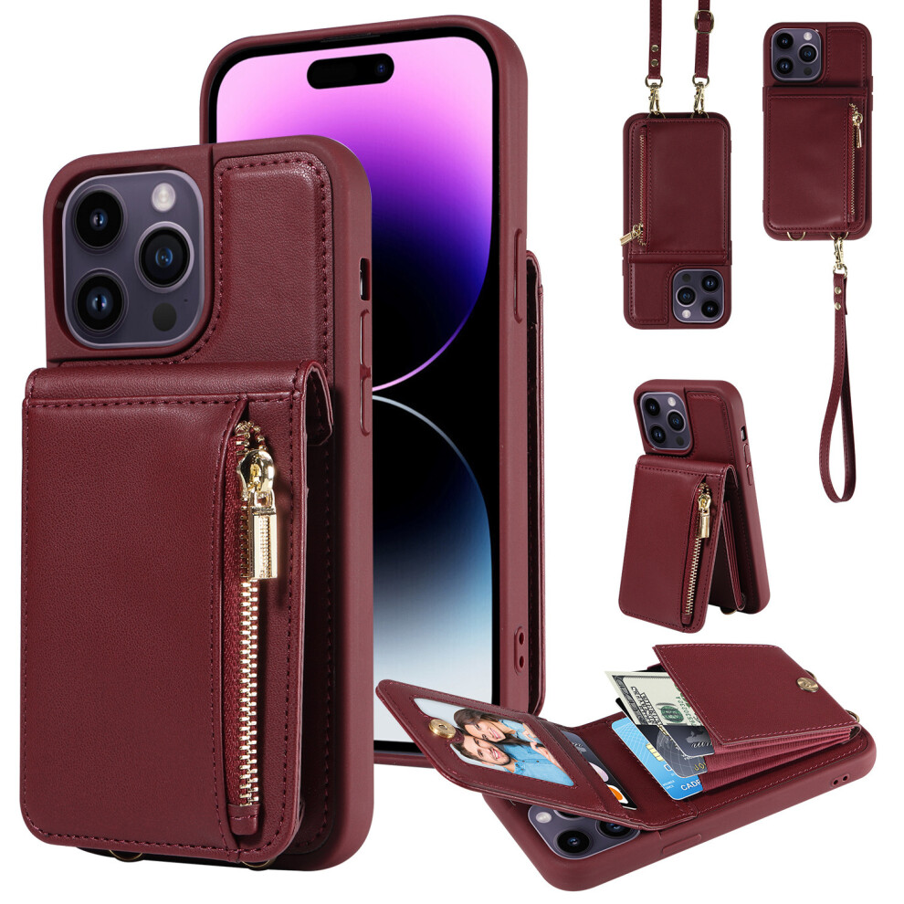 Photos - Case  Suitable for iPhone 17 Pro Max mobile phone  crossbody zipper Apple 16 accordion bag card slot X(Claret, iPhone 14 Pro)