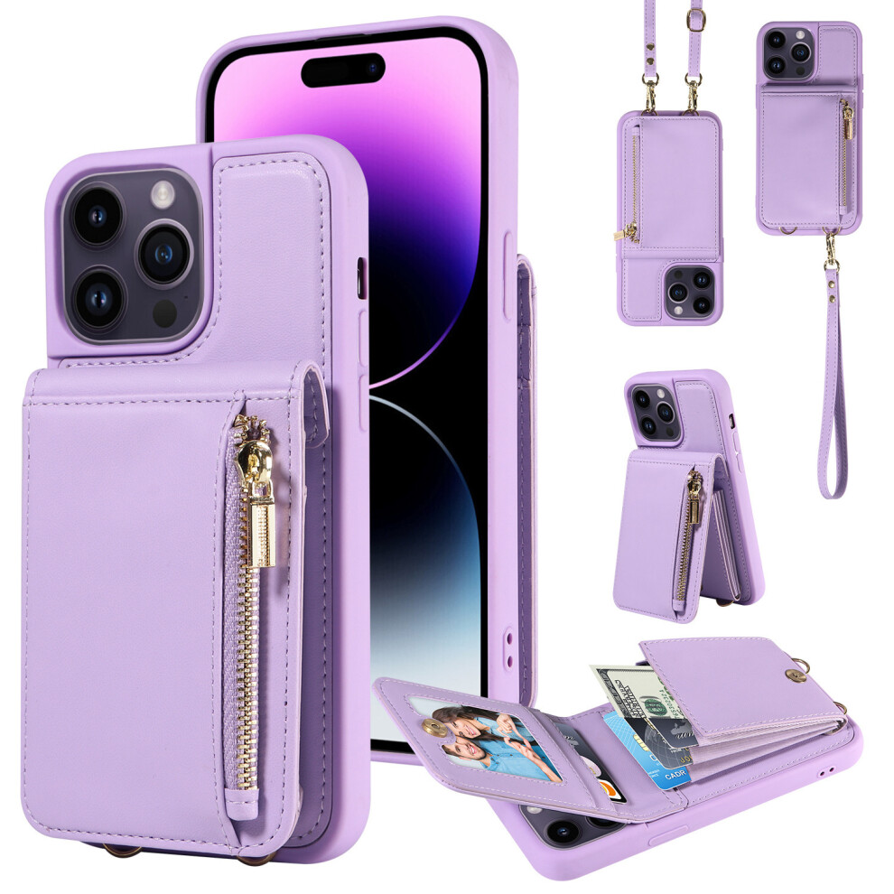 Photos - Case  Suitable for iPhone 17 Pro Max mobile phone  crossbody zipper Apple 16 accordion bag card slot(light purple, iPhone 14)