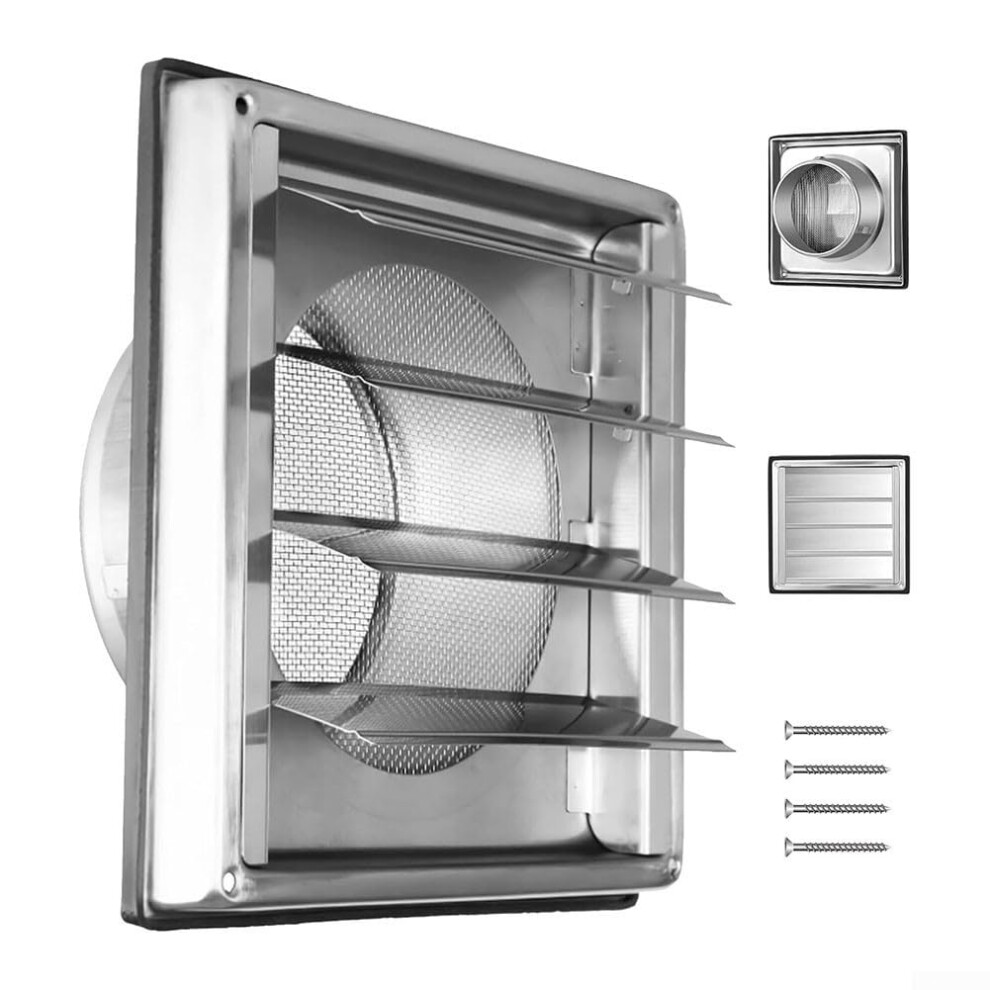 304 Stainless Steel Air Vent Grille With Backflow Plate Rainproof Indoor Outdoor 100/125/150Mm (100Mm) 100 Mm 6493810279614