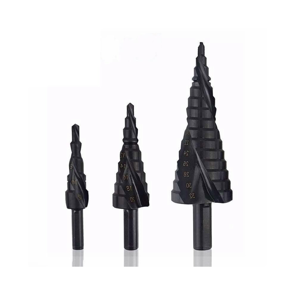 3 Pieces 432 Mm Hss Cobalt Step Drill Bit Set Nitrogen High Speed Steel Spiral For Metal Cone Triangle Shank Hole 6276012022109