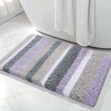 Alfombra de baño de microfibra a rayas (morado-gris, 43 x 61 cm), extra gruesa, suave y peluda, absorbente, lavable a máquina, antideslizant