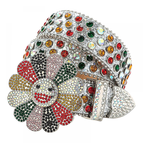 (Ασημί-125CM) Ζώνη Μέσης Blingbling σε Σχήμα Λουλουδιού, Συμβατή με Ζώνη Street Dance Jean, Αλυσ