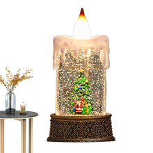 Christmas Snow Globe Flameless Candles Resin Snowfall Vintage Lantern Candle Decor