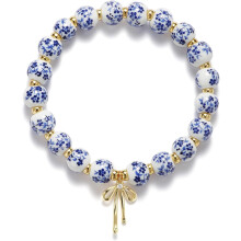 Beads Bow Charm Bracelet for Women Flower Vintage Bracelet Handmade Stretch Gold Beaded Dainty Romantic Jewelry Gift