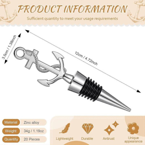 40 Pcs Anchor Wine Bottle Stopper Beach Themed Wine Stoppers Nautical Wine 1