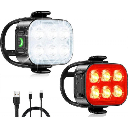 Night Cycling Bike Light, USB Rechargeable Waterproof IP65 Bicycle Light, 4+6