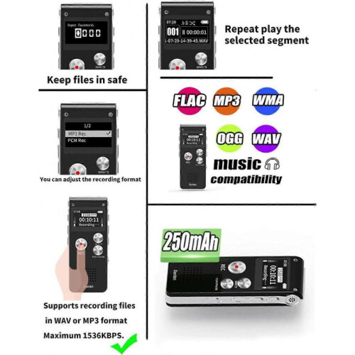 (8GB) New Digital Voice Recorder 8/16/32GB Recorder for Lecture Playback - USB 1