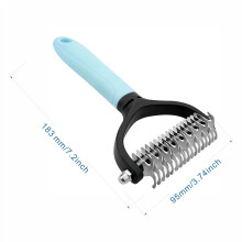 (Large Blue Pet Detangling Comb) Stainless Steel Pet Dematting Comb for Cats and Dogs - Dual-Sided Undercoat Rake for Easy Mats & Tangles Removing for Long & Thick Coats