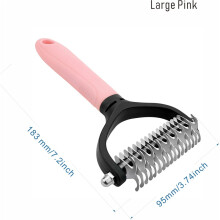 (Large Pink Pet Detangling Comb) Stainless Steel Pet Dematting Comb for Cats and Dogs - Dual-Sided Undercoat Rake for Easy Mats & Tangles Removing for Long & Thick Coats
