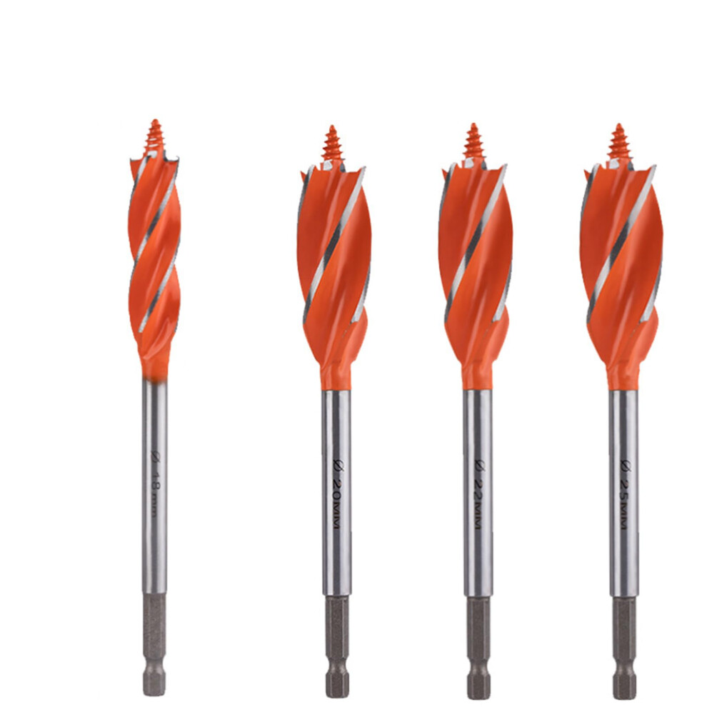 Highspeed Hex Shank Wood Drill Bit Set With Four Flutes, 4Piece, Quickchange Auger Bit(12141618Mm) 12141618Mm Oranje 6493810294198