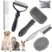 (Gray 6-piece Set) 6pcs Pet Grooming Kit: Stainless Steel Dog & Cat Deshedding Tools with Storage Bag - Ideal for All Breeds