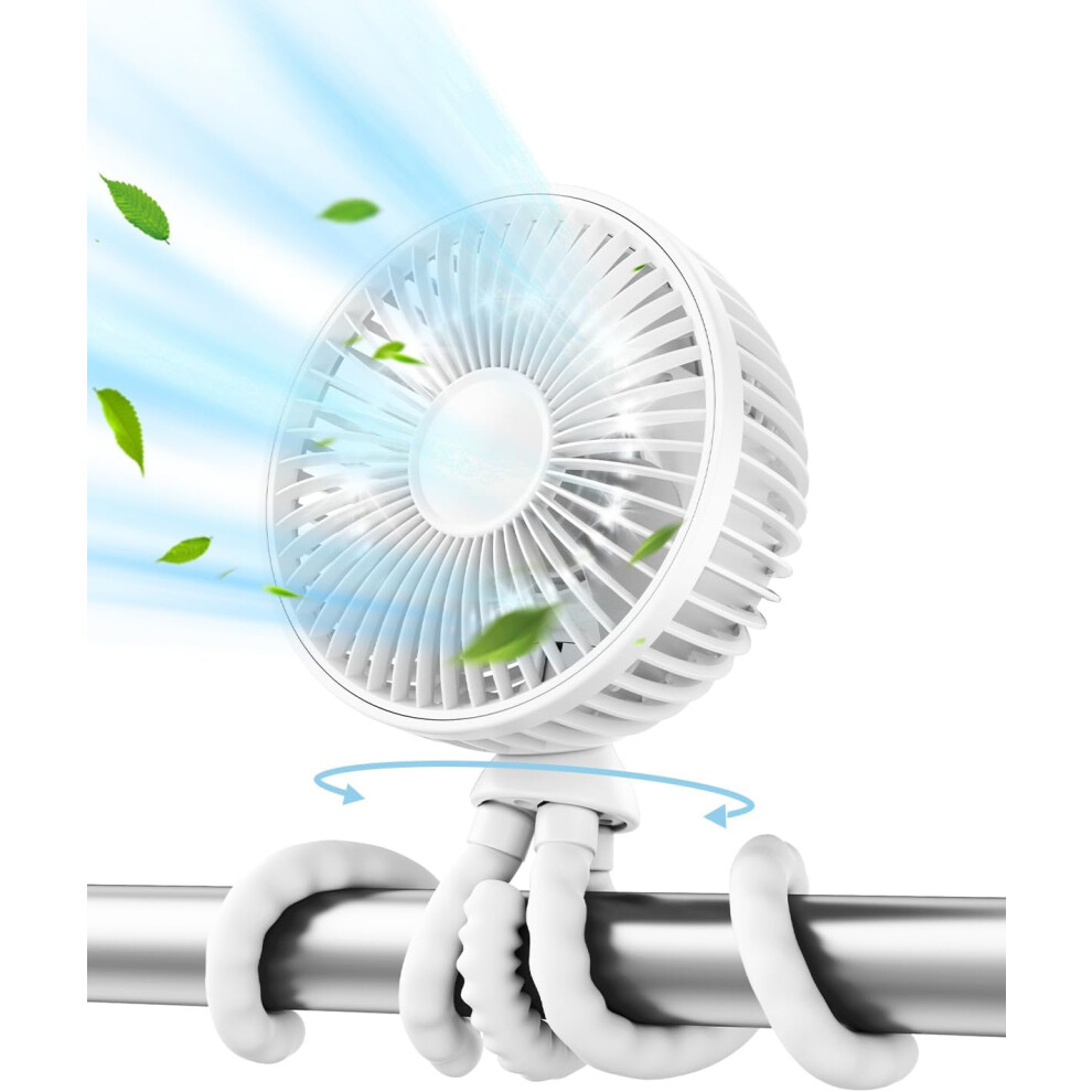 Baby Stroller Fan, 4000Mah Oscillating Mini Portable Fan With 4 Speeds Battery 360 Rotate Flexible Tripod Clip On Fan For Car Seat Light 8901606781695
