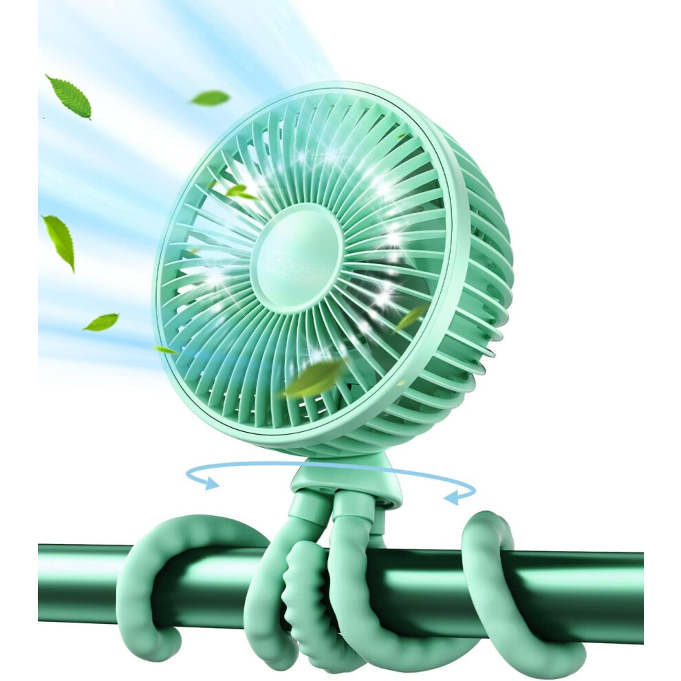 Baby Stroller Fan, 4000Mah Oscillating Mini Portable Fan With 4 Speeds Battery 360 Rotate Flexible Tripod Clip On Fan For Car Seat Light 8901606781725