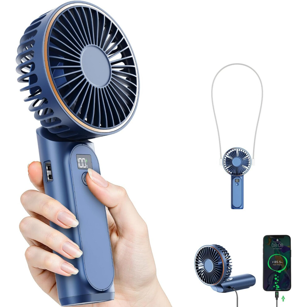 Portable Handheld Fan, 4000Mah, 180 Adjustable, 6 Speed Wind, Display Electricity In Real Time, Usb Rechargeable Foldable Personal Fan 8901606782012