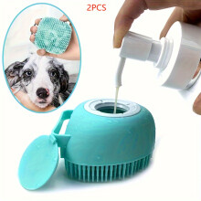 (2pcs Blue) Silicone Pet Shampoo Brush - Massage Rubber Bath Comb with Shampoo Storage for Dog & Cat - Pet Grooming Tool Christmas Gift