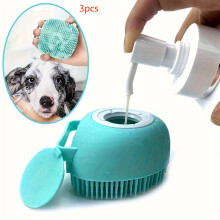 (3pcs Blue) Silicone Pet Shampoo Brush - Massage Rubber Bath Comb with Shampoo Storage for Dog & Cat - Pet Grooming Tool Christmas Gift