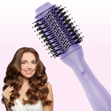 (Purple) 60mm Hot Air Brush,One-Step HairDryer Styler And Volumizer With Negative Ion Anti-frizz Ceramic Titanium Oval Shape Barrel