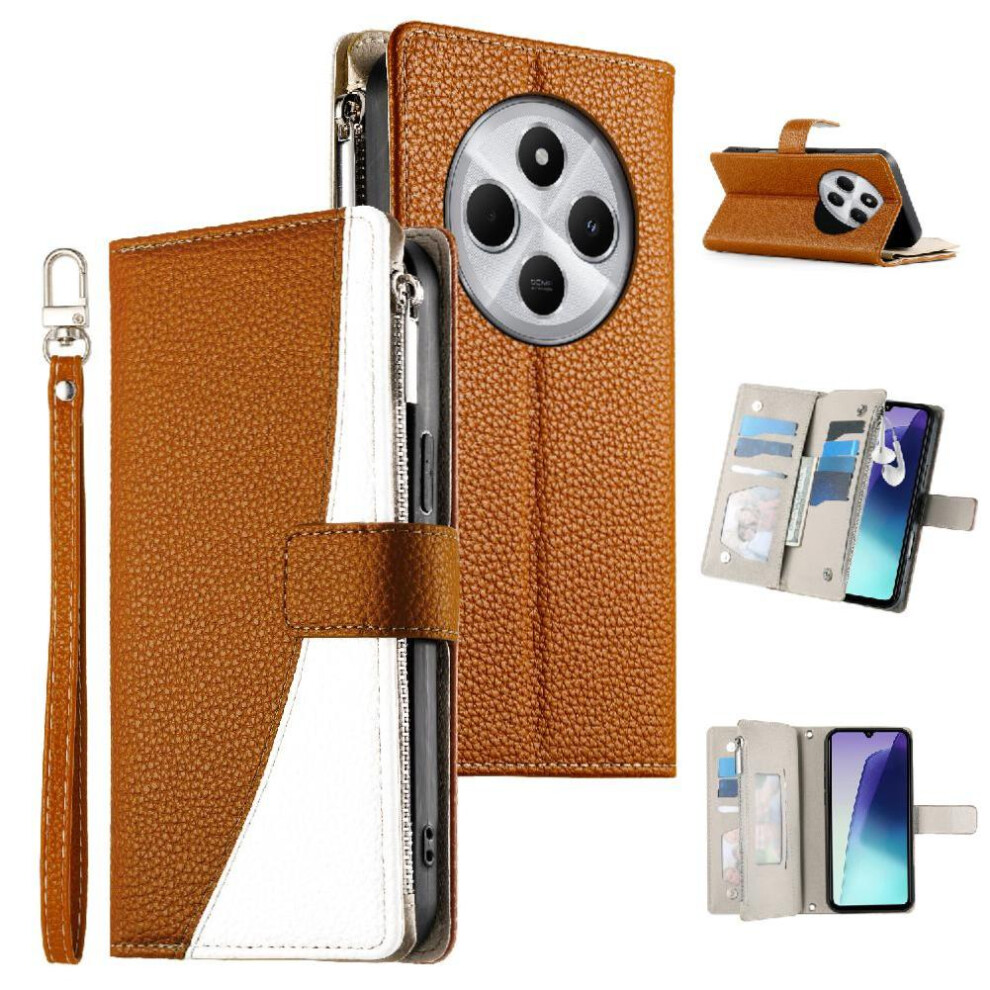 (Brown) Flip Case For Xiaomi Redmi Note 14R 5G Wallet Elegant Leather Case Card Slots Brown 764563122158