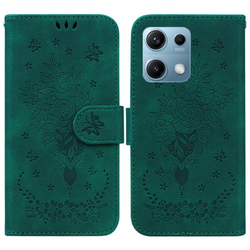 (Green) Case For Xiaomi Redmi Note 14S Emboss Rose Flowers Wallet Case Flip Pu Leather Cover Kickstand Card Slots Green 764563122202