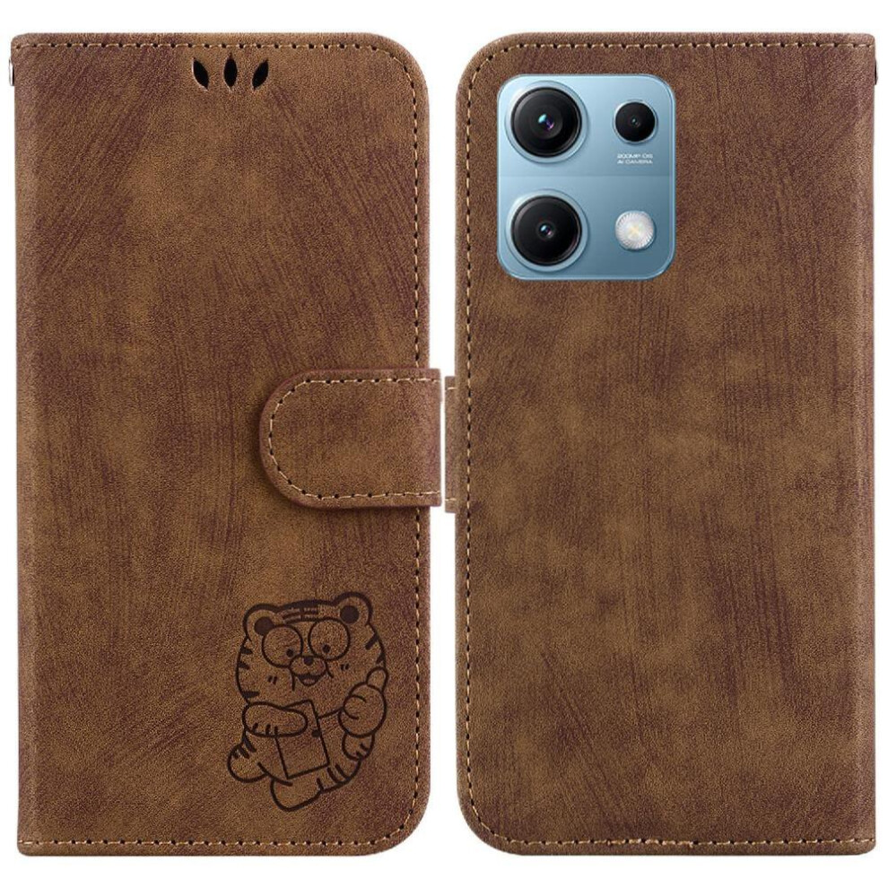 (Brown) Case For Xiaomi Redmi Note 14S Wallet Case Holder Cover Card Pocket Flip Folio Embossed Cute Tiger Brown 764563122264