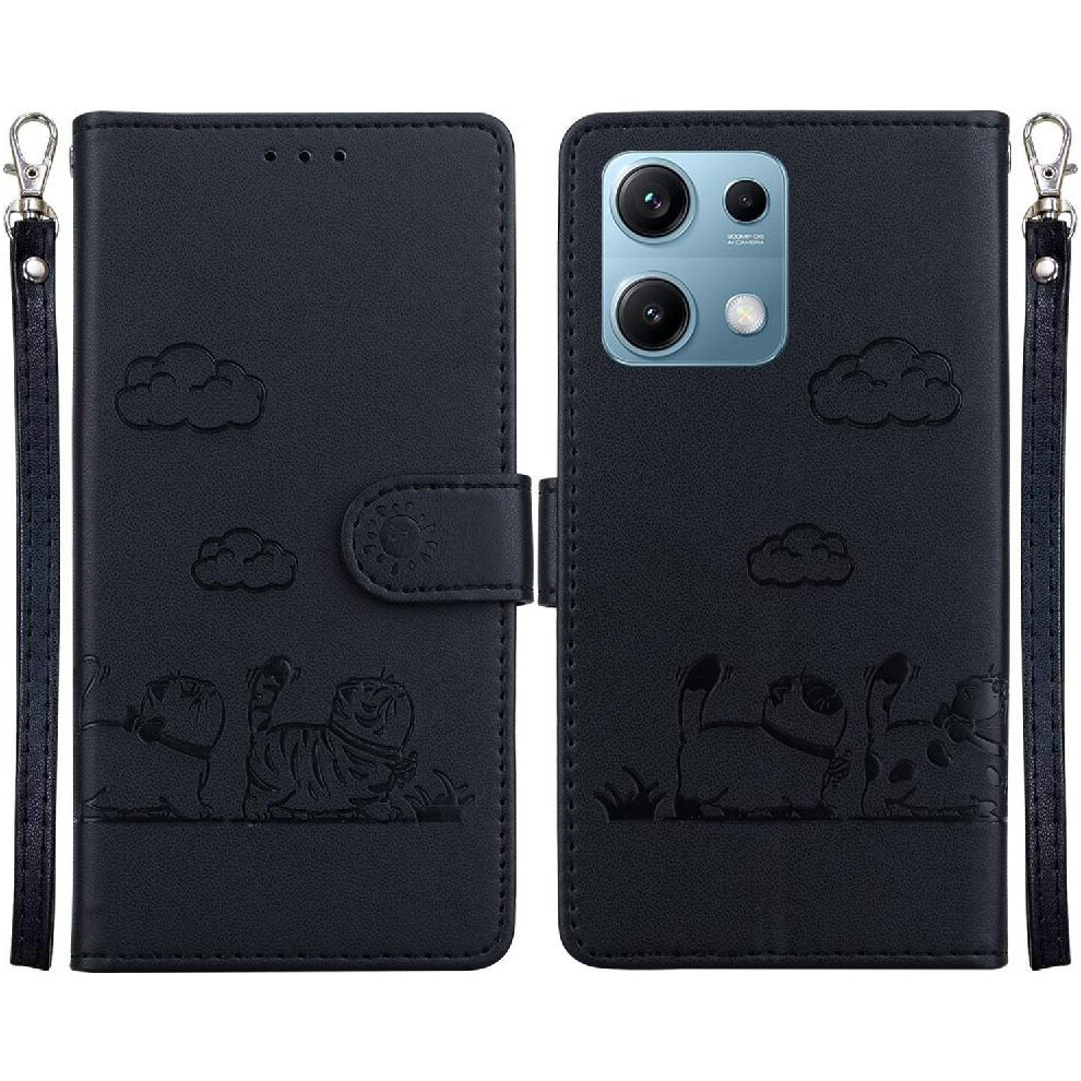 (Black) Flip Case For Xiaomi Redmi Note 14S 4G Cat Rfid Leather Wallet Card Slot Holder Kickstand Black 764563122646
