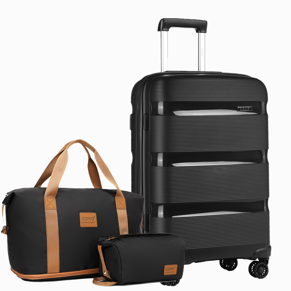 (black, 24inch+travel bag) PP Hard Shell Luggage Suitcase Set Travel Trolley Case With TSA Lock-image-OPC-PJ55H28-NEW